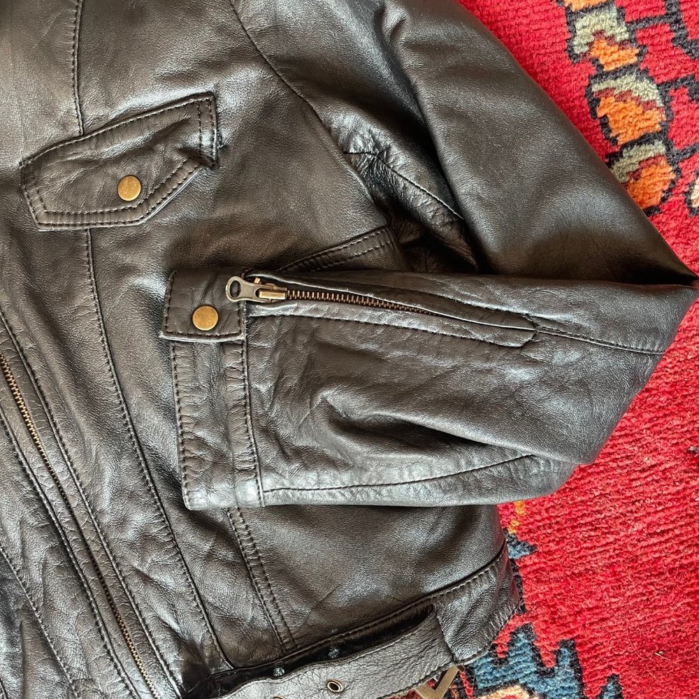 RESERVED - GENUINE LEATHER MOTO JACKET OASIS CROPPED - Picture 3 of 9